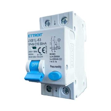 ETTROIT Differenzialschutzschalter 1P+N 10A 6kA 30mA 220V belegt 2 DIN-Module JX271061