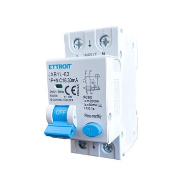 ETTROIT Differenzialschutzschalter 1P+N 16A 6kA 30mA 220V belegt 2 DIN-Module Ettroit JX271661