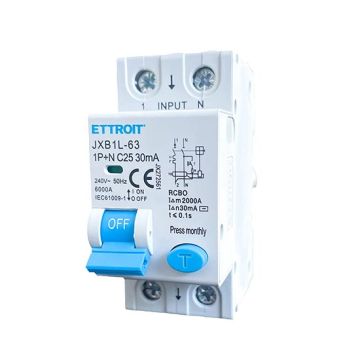 Differenzialschutzschalter 1P+N 25A 6kA 30mA 220V belegt 2 DIN-Module Ettroit JX272561
