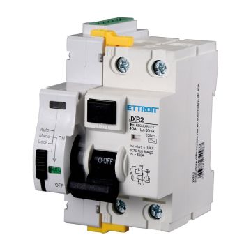 ETTROIT Differentialschalter mit automatischer Rückstellung, 2P, 40 A, 30 mA, 10 KA, Stop&amp;Go, rücksetzbar JXR2