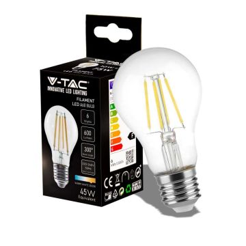 V-Tac VT-1887 LED-Glühlampe 6W Filament E27 A60 4500K 300° 600LM - 214303