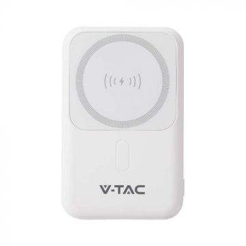 V-TAC Powerbank Magsafe 10000 Ah magnetisch mit kabellosem Laden 20 W ultradünne weiße Farbe – 23039