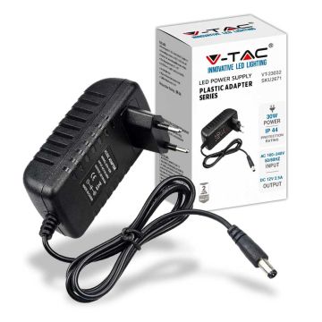 V-TAC VT-23032 Stabilisiertes Schaltnetzteil 30 W 12 V 2,5 A Klinke 2,1 mm Plug&amp;Play aus Kunststoff – SKU 2671
