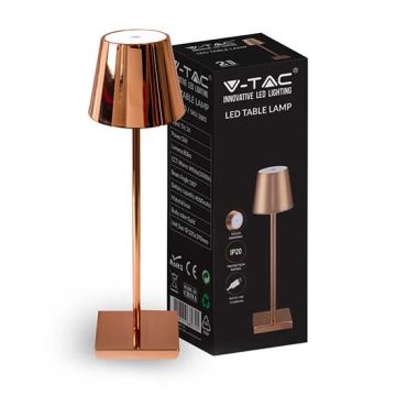 V-TAC VT-7703 3W LED-Tischlampe wiederaufladbarer Schreibtisch 3000K mit 4000mA Akku Berühren Sie Dimmen und Ein/Aus gold Körper IP20 - SKU 2883
