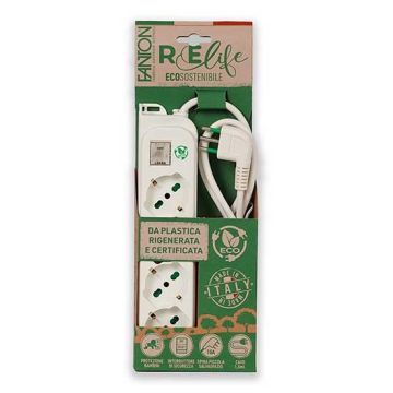 Mehrfachsteckdose OMEGA ECO 4 Steckdosen Schuko 2P+T 16A Kabel 1,5m Stecker Italienisch Std. 2P+T 10A mit Schalter Fanton 474204ECO