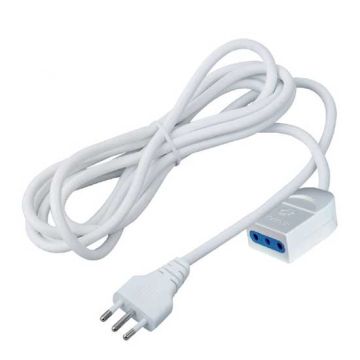 V-TAC Kunststoff-Verlängerungskabel Italienischer Standard mit 10A 2P+T Stecker und Buchse Kabel weiß 3m - sku 8729