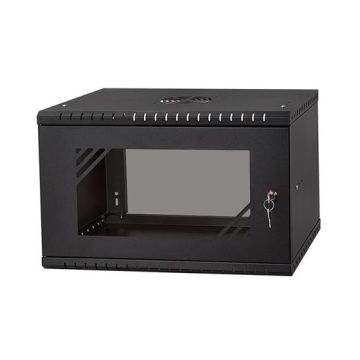 Hangender Rack-Kasten 19" 6U 450mm Schwarz RAL 9005 Farbe Stahl mit Glastür Hangender Rack-Kasten 19" 6U 450mm Schwarz RAL 9005 Farbe Stahl mit Glastür