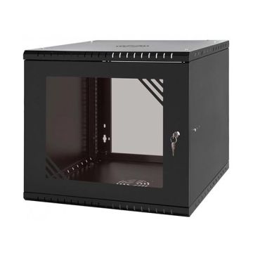 Hangender Rack-Kasten 19" 9U 600mm Schwarz RAL 9005 Farbe Stahl mit Glastür Hangender Rack-Kasten 19" 9U 600mm Schwarz RAL 9005 Farbe Stahl mit Glastür