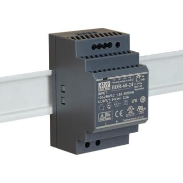 MeanWell HDR-60-24 Ultra Slim Netzteil Stufenform DIN-Schiene Einzelausgang 60W 24V 2.5A