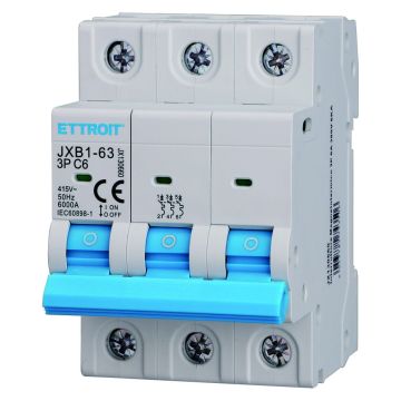 ETTROIT Dreipoliger thermomagnetischer Schalter 3P C6 6A 6kA IEC60898-1 JX130660