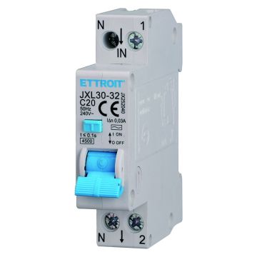 ETTROIT RCBO 1P+N C20 20A 30mA 4,5 kA Differenzialschutzschalter JX252040