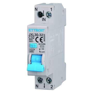 ETTROIT Differenzialschutzschalter RCBO 1P+N C32 32A 30mA 4,5 kA JX253240