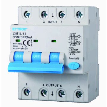 ETTROIT JX261668 Differentialschutzschalter 3P+N 16A 300mA 380V-6KA KLASSE A