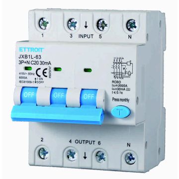 ETTROIT JX262064 Differenzialschutzschalter 3P+N 20A 30mA 380V-6KA KLASSE A