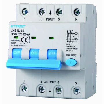 ETTROIT JX262568 Differentialschutzschalter 3P+N 25A 300mA 380V-6KA KLASSE A