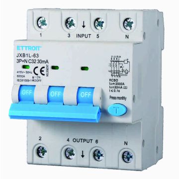 ETTROIT JX263264 Differenzialschutzschalter 3P+N 32A 30mA 380V-6KA KLASSE A