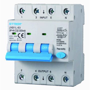 ETTROIT JX263268 Differentialschutzschalter 3P+N 32A 300mA 380V-6KA KLASSE A