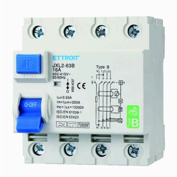 ETTROIT JX341669 Reiner Differential-Leistungsschalter 4P 16A 30mA CURVE B 6KA AC/DC 380V