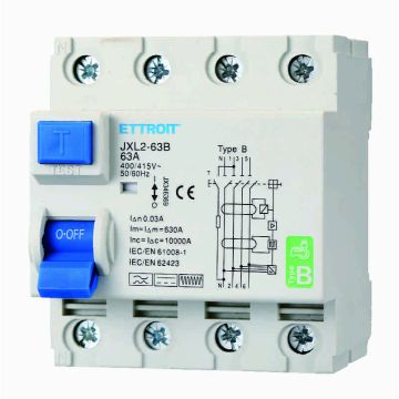 ETTROIT JX346369 Reiner Differential-Leistungsschalter 4P 63A 30mA CURVE B 6KA AC/DC 380V