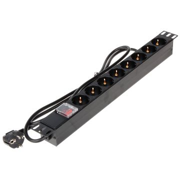 19&quot;-Rack-Steckdosenleiste mit 8 Schuko-Steckdosen und Schalter