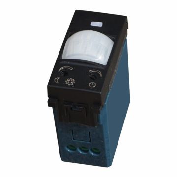 ETTROIT Bewegungsmelder 1 Modul Schwarz mit Zeit-/Lux-Einstellung Kompatibel mit Vimar Arké – Artikelnummer VA1800