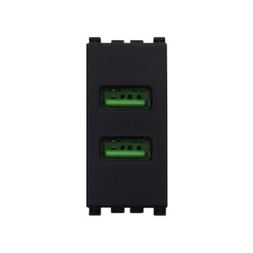 ETTROIT USB-Buchse, USB-Ladegerät, 5 V, 2,1 A, 2 USB-A-Anschlüsse, Farbe Schwarz, kompatibel mit Vimar Arke