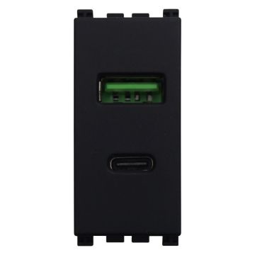 ETTROIT USB-Buchse 2 Ports 3,1 A USB-A + USB Typ C SCHWARZ Farbe Kompatibel mit Vimar Arkè - VA3002