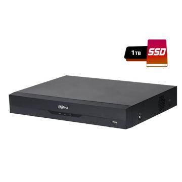 Dahua XVR5108HE-I3-1 Pro Serie AI 1U WizSense Penta-brid 2K HD+ 8CH 5MP 5IN1 P2P SMD Plus Gesichtserkennung Alarm IVS IoT beinhaltet eine 1TB SSD